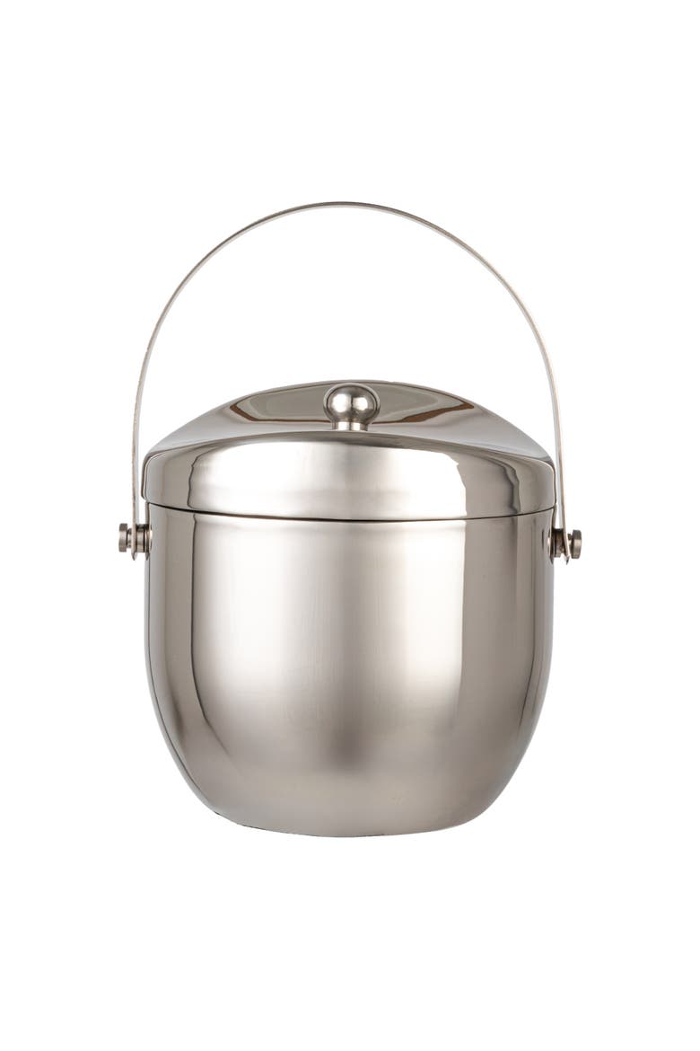 1-Quart Stainless Steel Double-Wall Ice Bucket with Handle and Curved Lid, Brushed Nickel Finish, Alternate, color, Silver