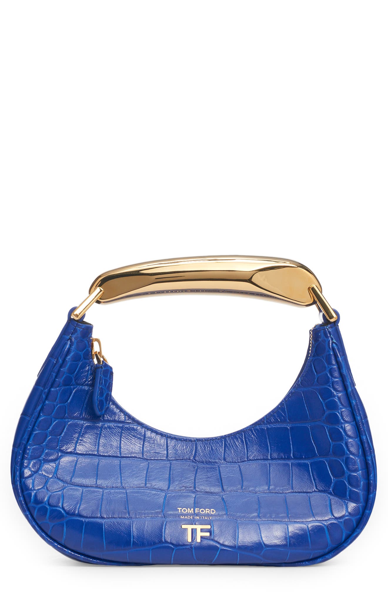 TOM FORD Mini Bianca Croc Embossed Leather Hobo, Main, color, 