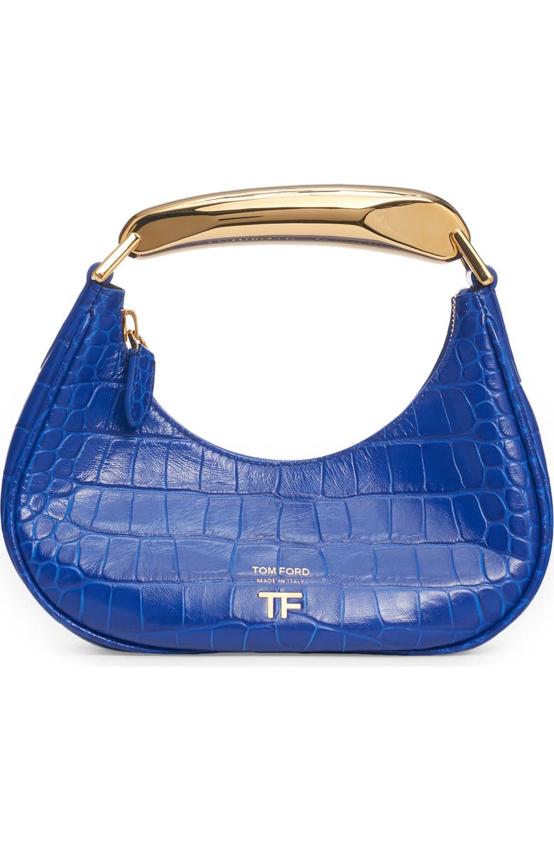 TOM FORD Mini Bianca Croc Embossed Leather Hobo, Main, color,