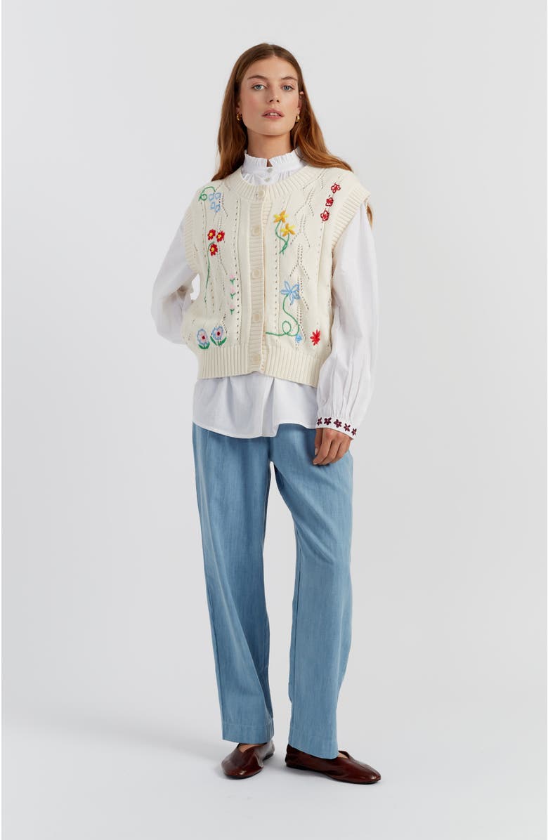 Chinti & Parker Hand-Embroidered Floral Cotton Tank Top, Alternate, color, Cream