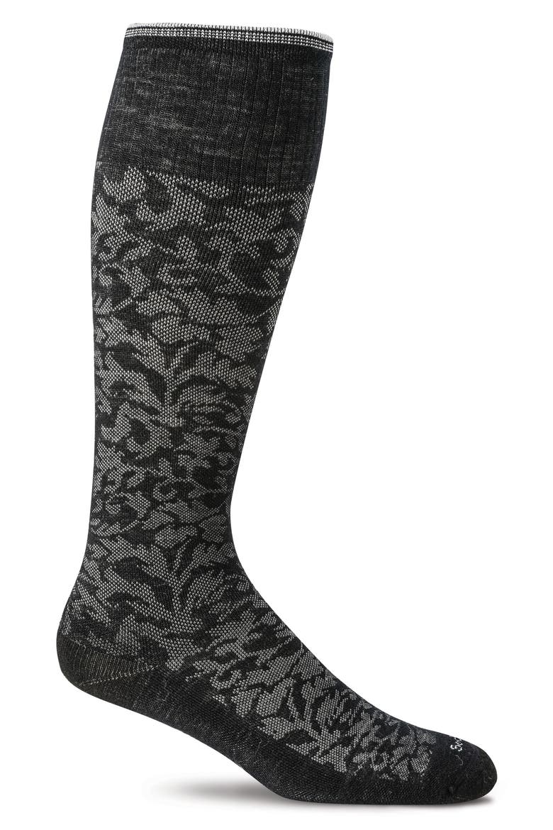 'Damask' Compression Socks, Alternate, color, BLACK