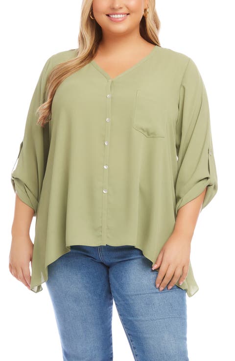 Asymmetric Hem Button-Up Top (Plus)