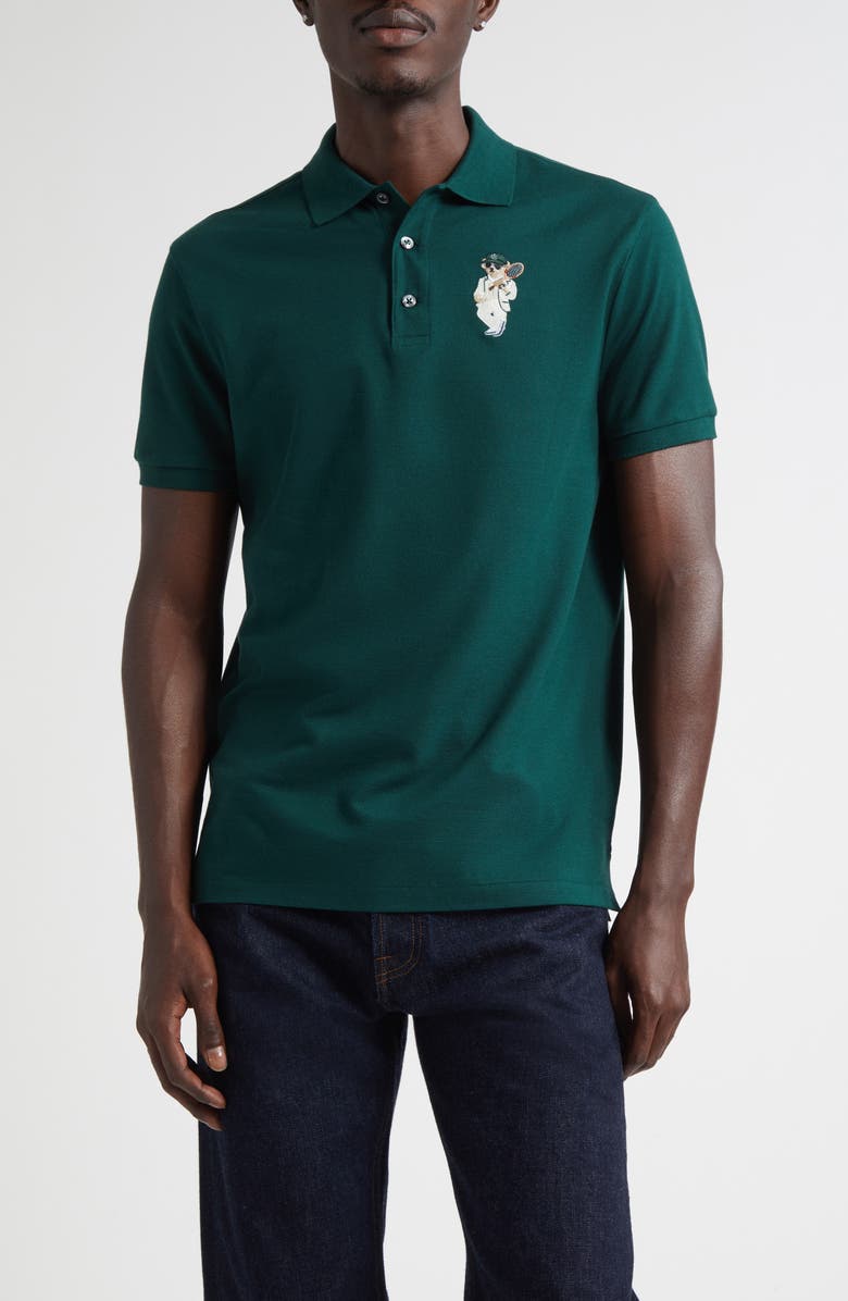 Ralph Lauren Purple Label Embroidered Polo Bear Cotton & Cashmere Piqué Polo, Main, color, Moss Agate