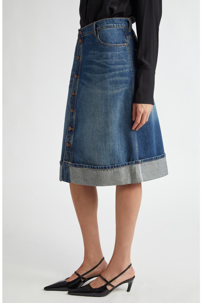 Cuff Denim A-Line Skirt, Alternate, color, HEAVY VINTAGE INDIGO WASH