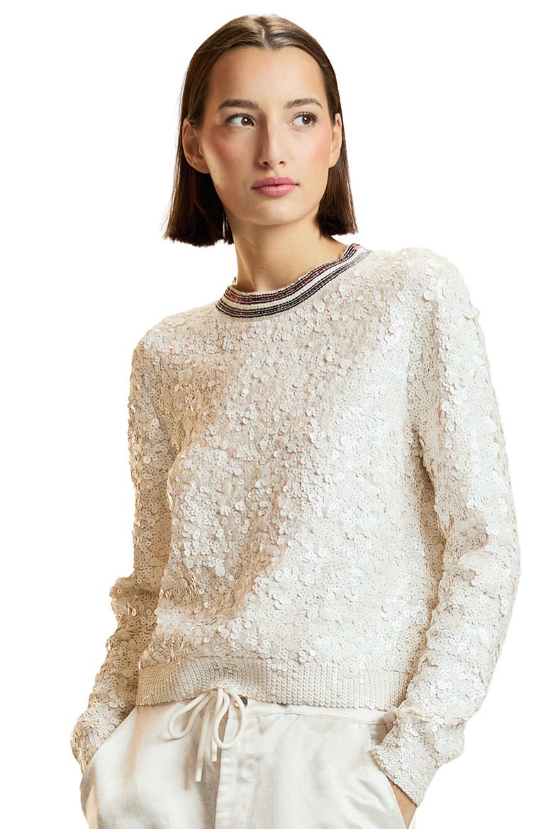 Sequin Crewneck Sweater, Main, color, White