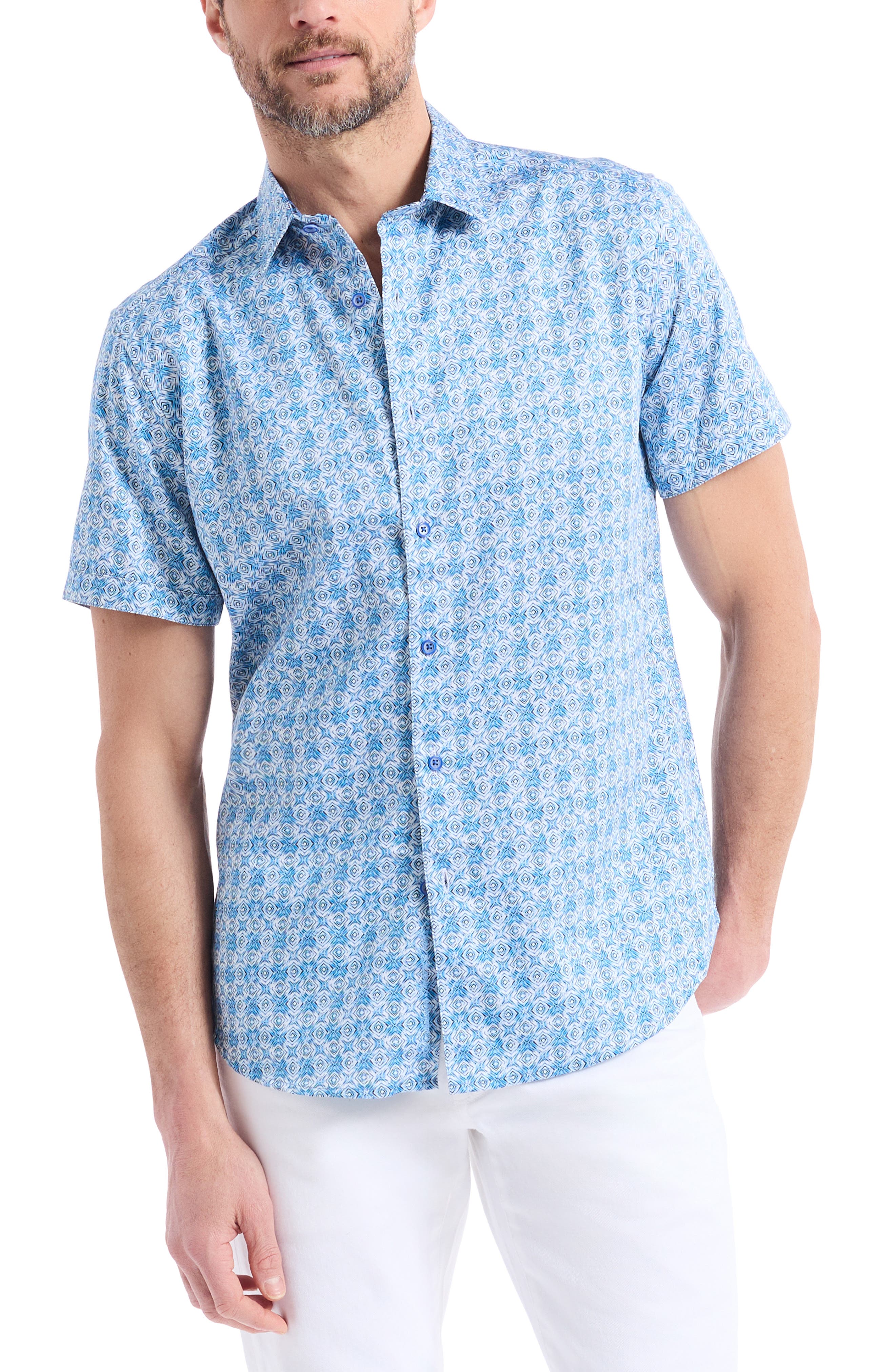 Robert Graham Geometric Print Short Sleeve Button-Up Shirt