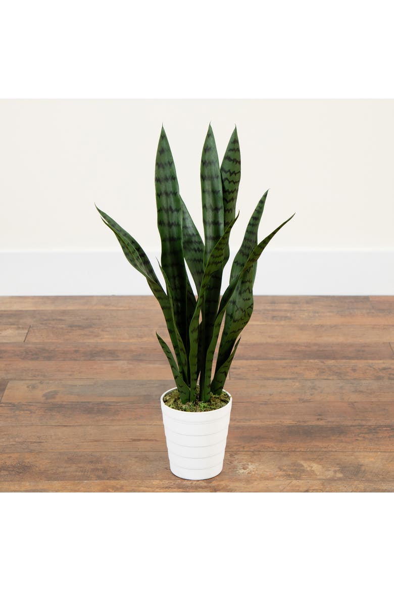 2-ft UV Resistant Artificial Sansevieria Snake Plant in White Decorative Planter, Alternate, color, Green
