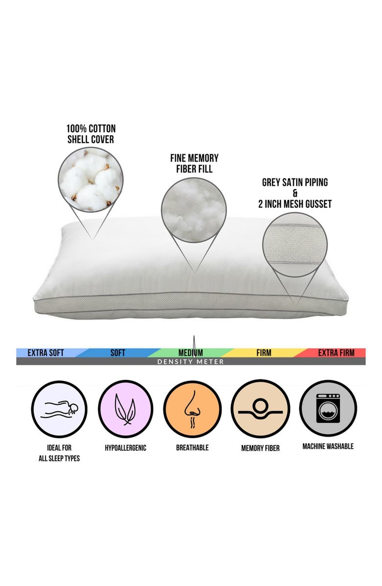 ELLA JAYNE HOME Memory Fiber Pillow 100% Cotton Luxurious Mesh Gusseted Shell All Sleeper Pillow - King, Alternate, color, White