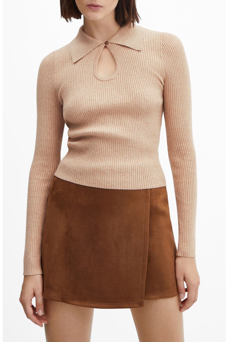 Front Keyhole Rib Polo Sweater, Main, color, BEIGE
