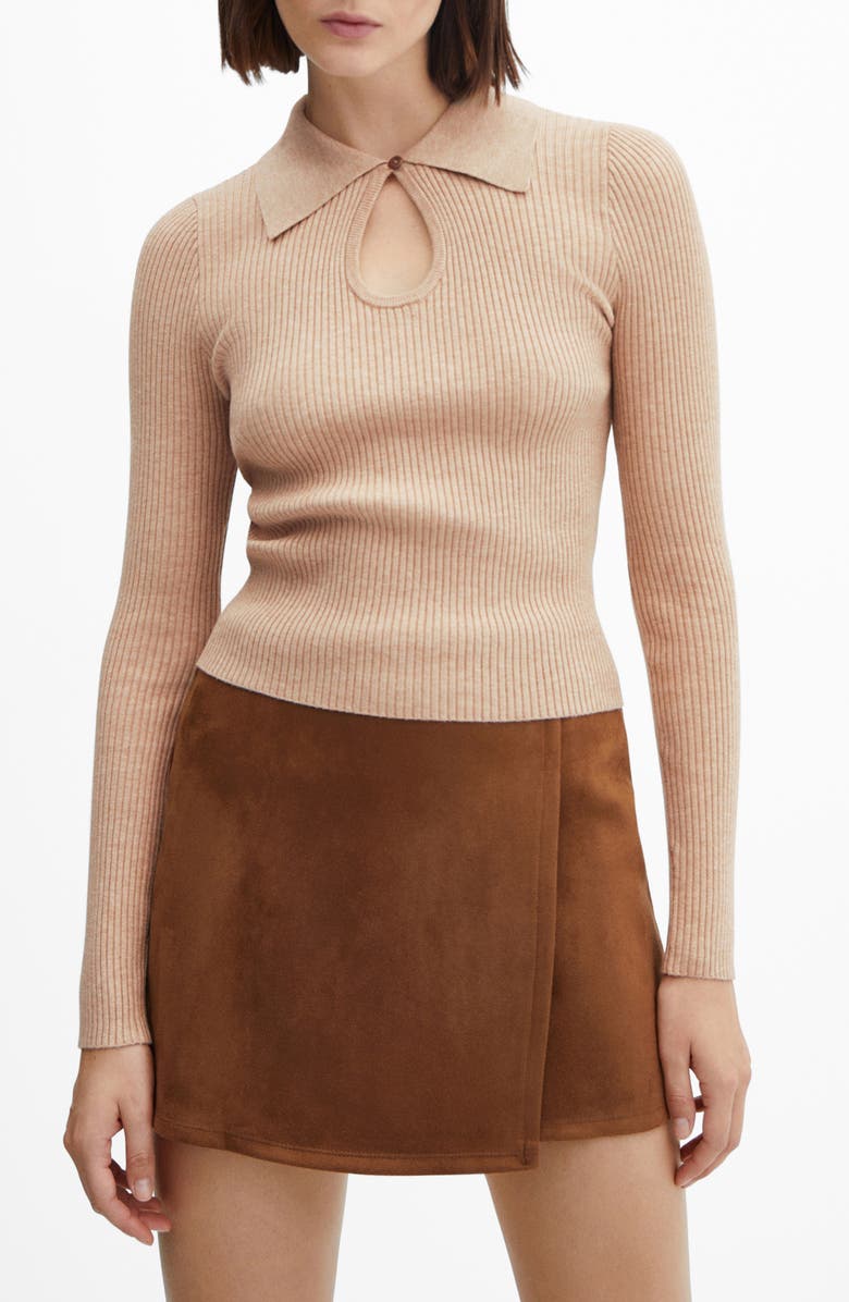 MANGO Front Keyhole Rib Polo Sweater, Main, color, 