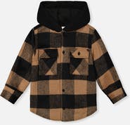 Deux par Deux Flannel Fleece Hood Chest Pocket Shirt