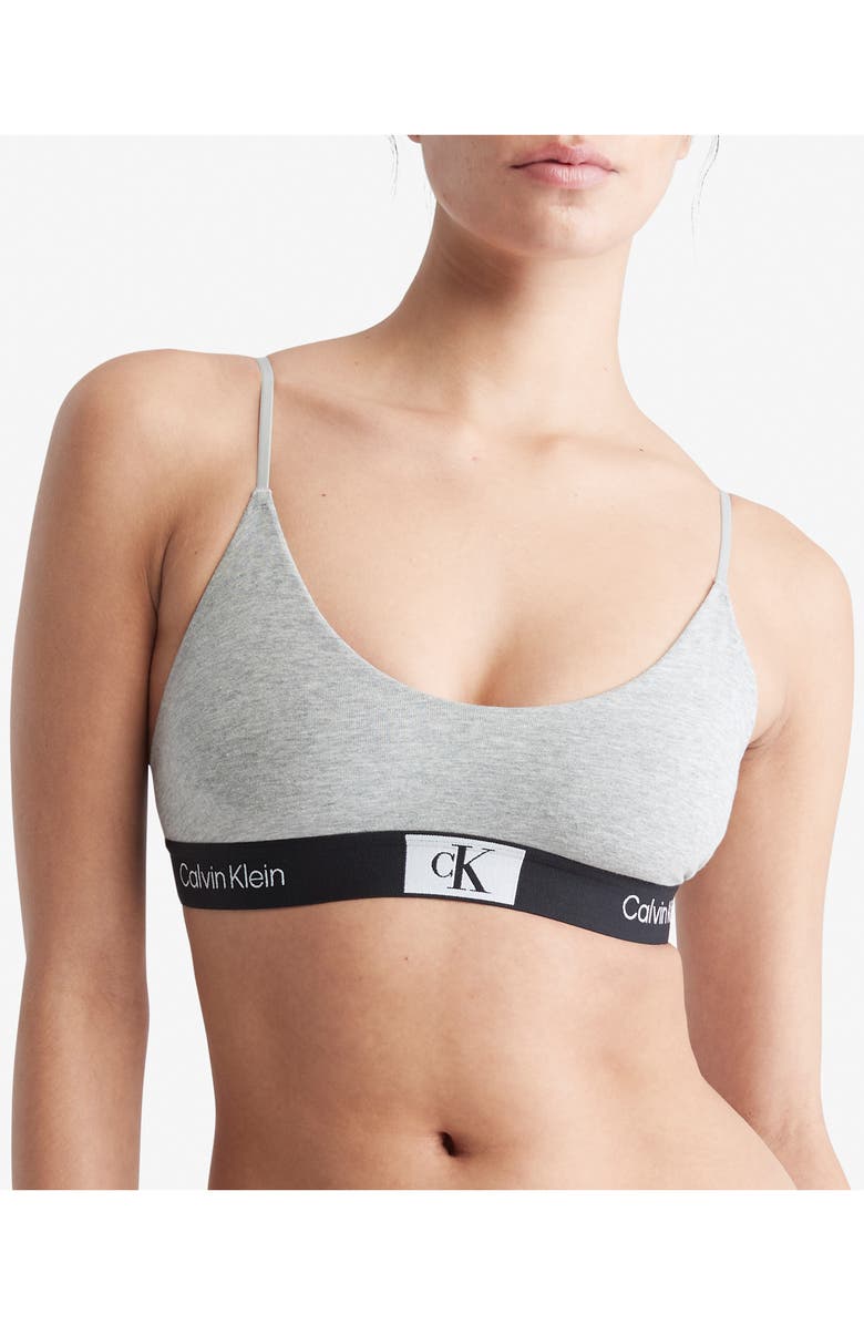 Calvin Klein 1996 Unlined Stretch Cotton Bralette, Alternate, color, Grey Heather