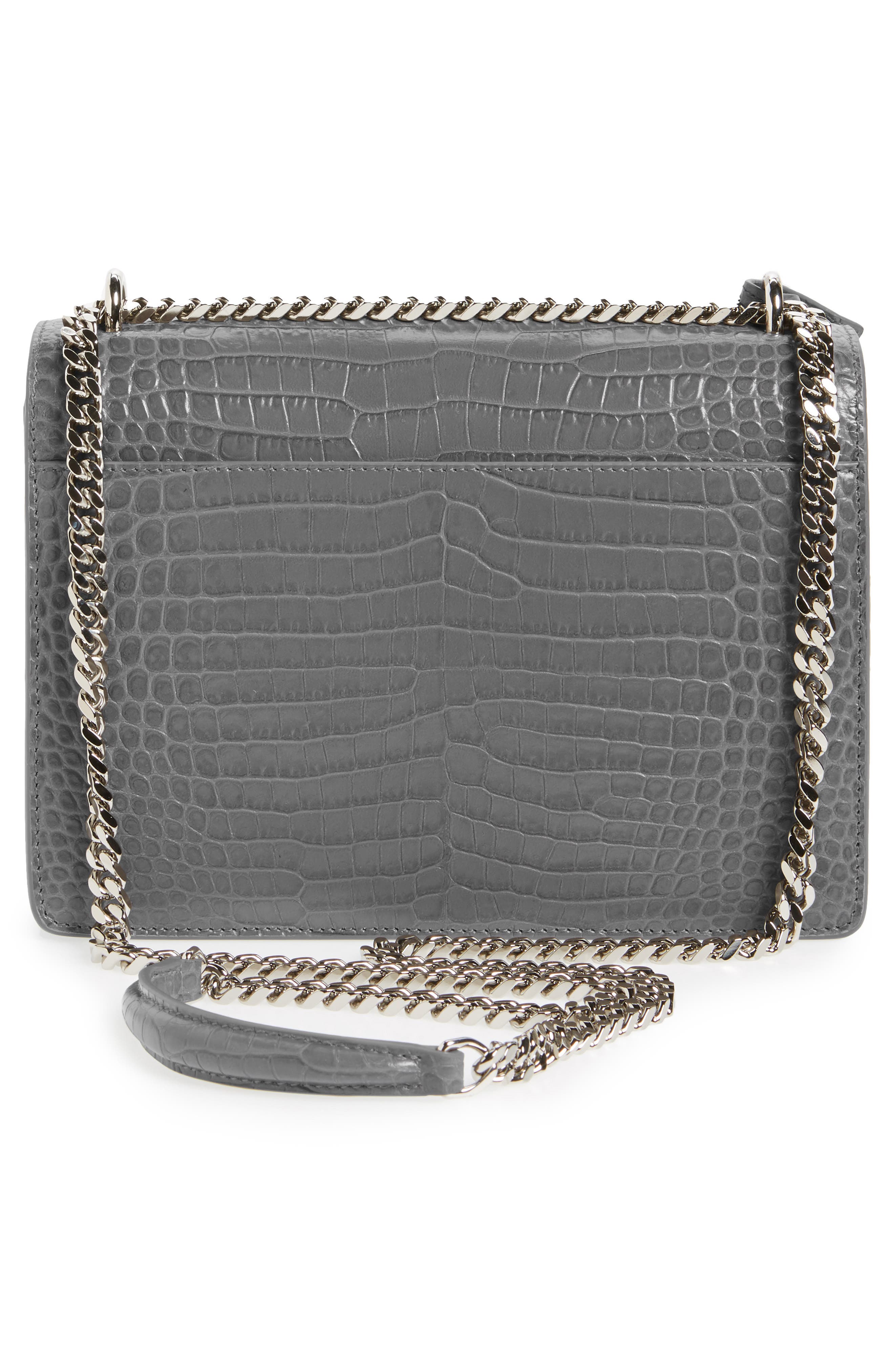 Saint Laurent 'Medium Monogram Sunset' Croc Embossed Leather Shoulder Bag, Alternate, color, 