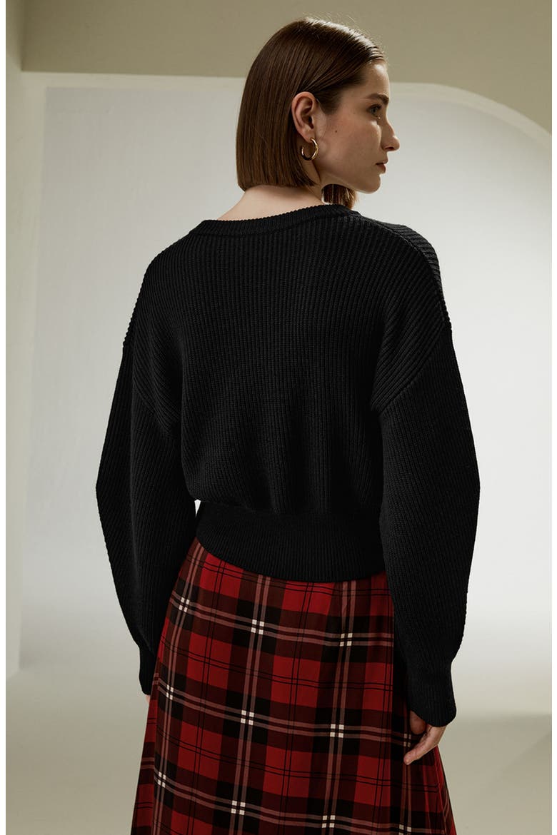 Round Neck Drop-Shoulder Merino Wool Sweater, Alternate, color, Black