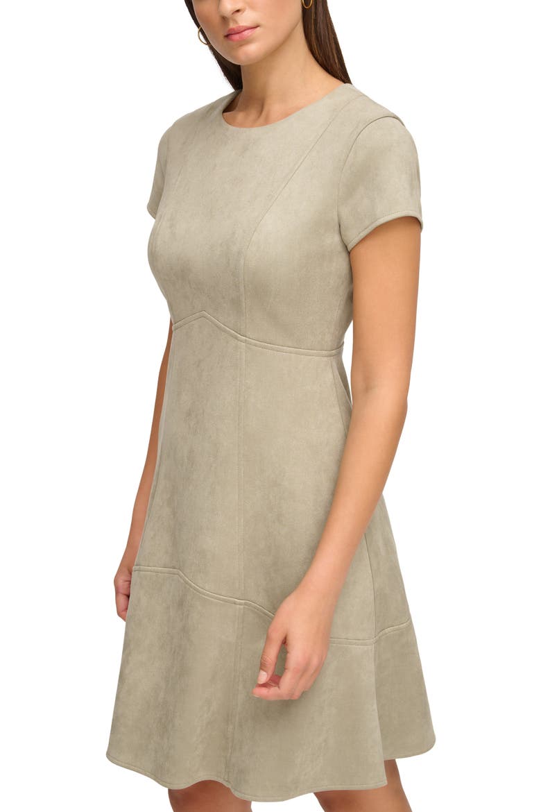 Scuba Knit Faux Suede Fit & Flare Dress, Alternate, color, SAGE
