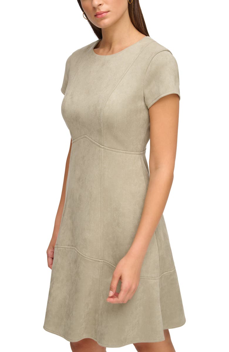 Kensie Scuba Knit Faux Suede Fit & Flare Dress, Alternate, color, Sage
