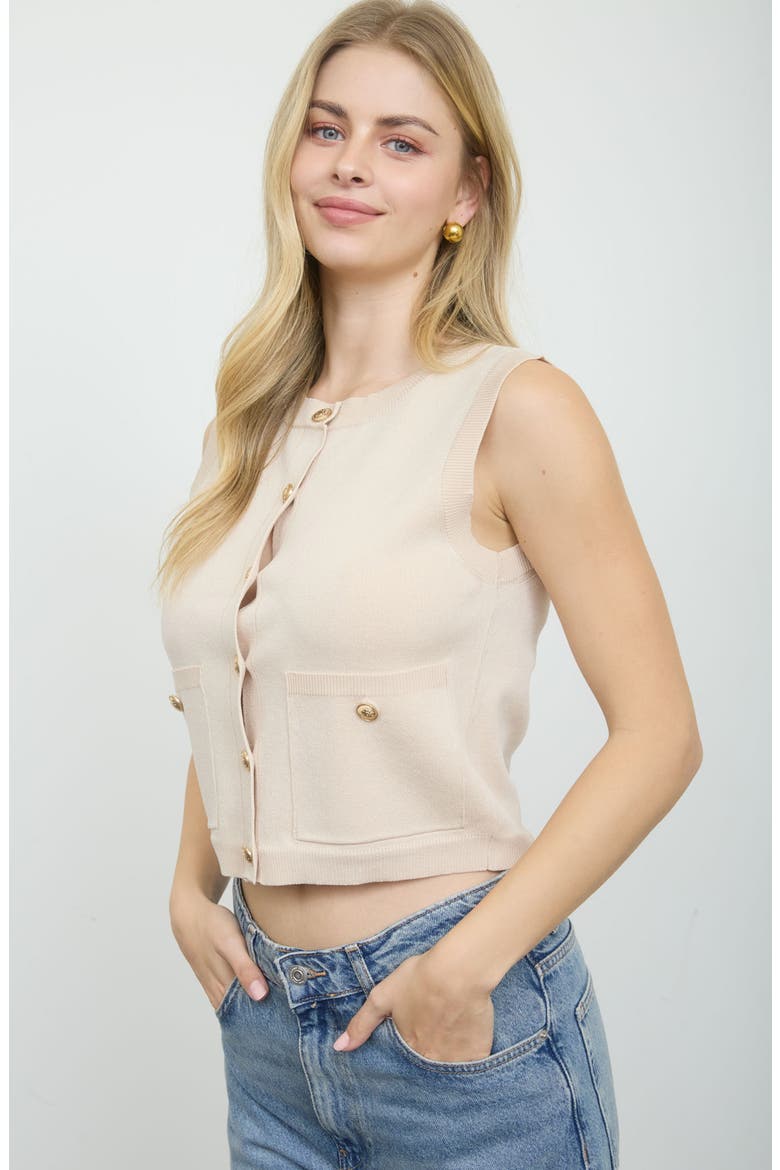 Sleeveless Double Pocket Cardigan, Alternate, color, KHAKI