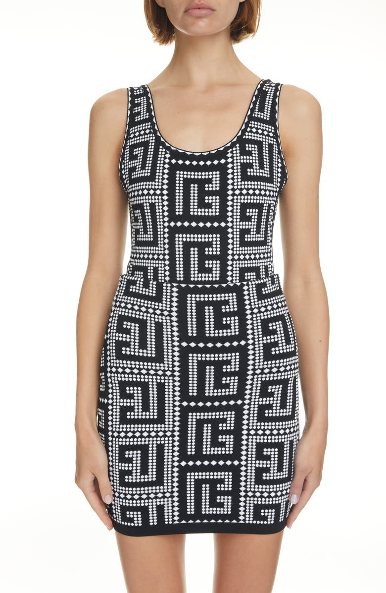Balmain Mosaic Monogram Jacquard Knit Bodysuit, Alternate, color, 