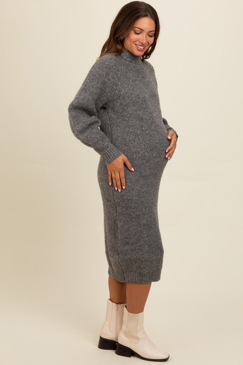 Mock Neck Bubble Sleeve Midi Sweater Dress, Alternate, color, Charcoal Grey