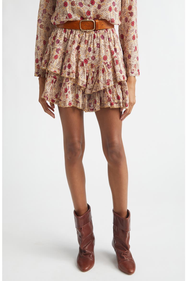 Jocadia Ruffle Cotton Miniskort, Main, color, ECRU/ RASPBERRY