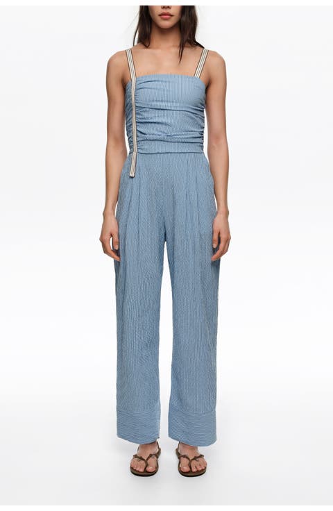 Striped Jumpsuit With Gathered Straps