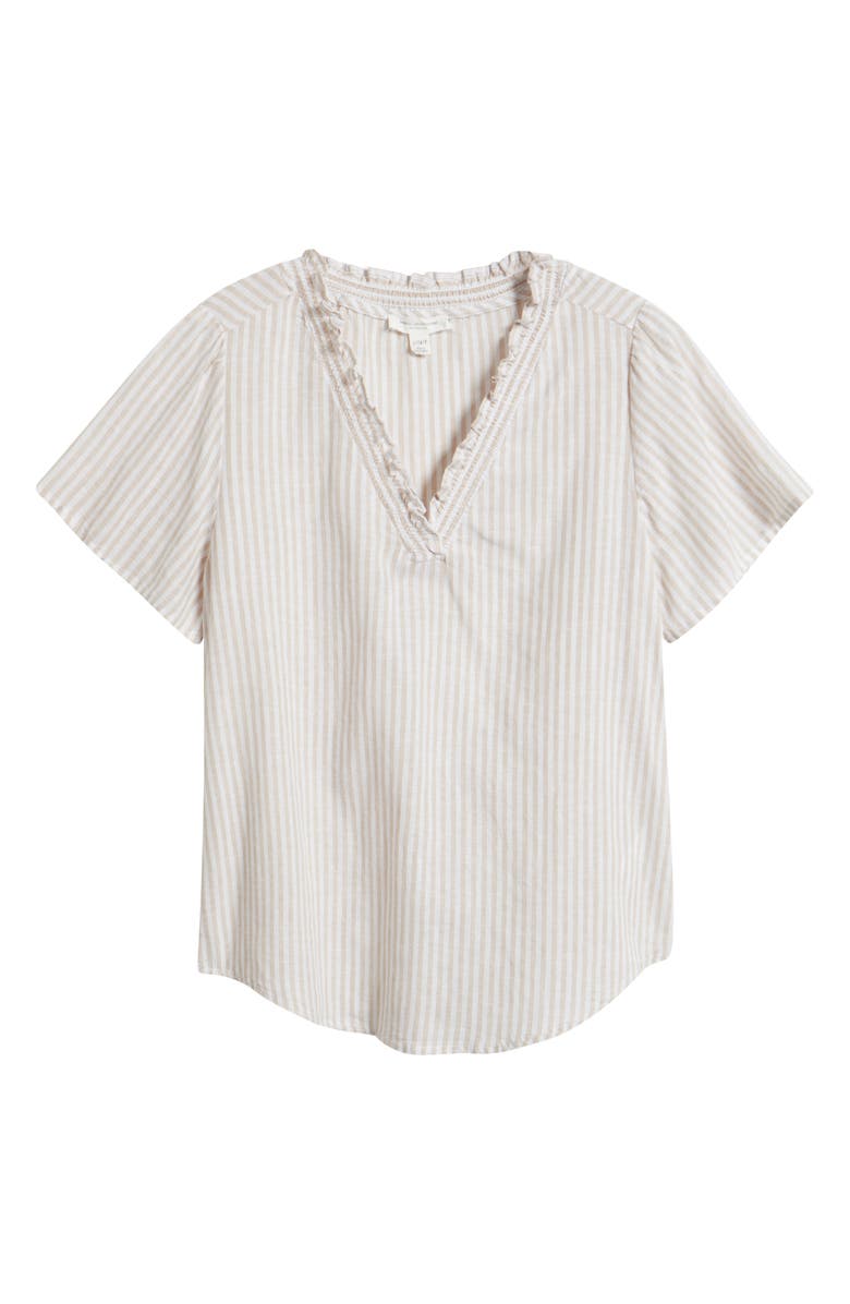 beachlunchlounge Bree Ruffle Linen & Cotton Top, Main, color, Khaki Sand
