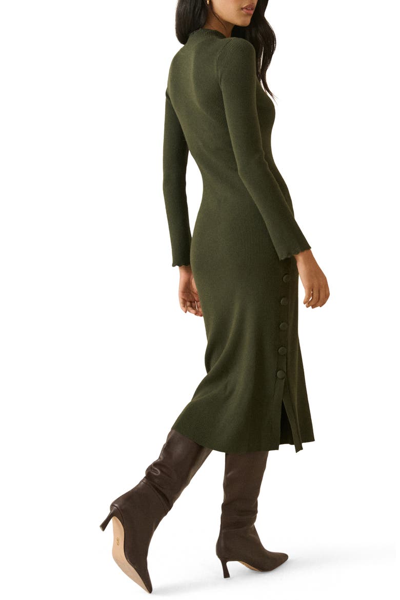 Button Accent Sweater Maxi Dress, Alternate, color, DARK GREEN