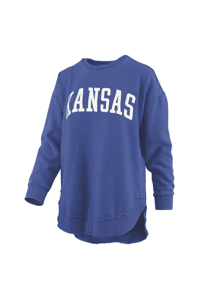 Women's Pressbox  Royal Kansas Jayhawks Melange Poncho Vintage Fleece Long Sleeve Pullover Sweatshirt, Alternate, color, Royal