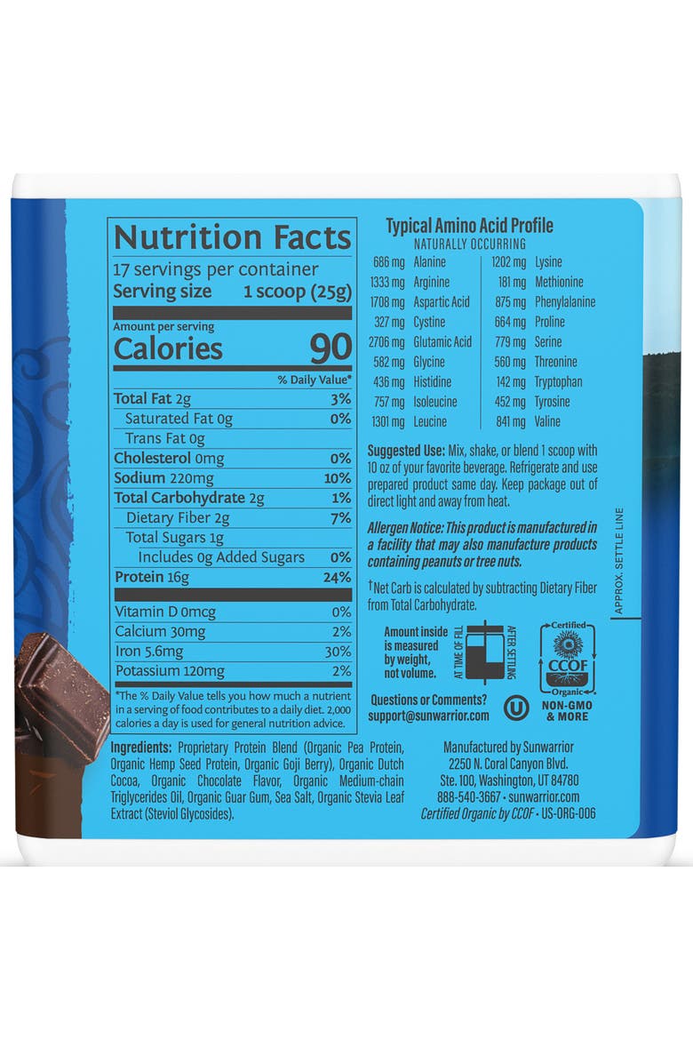 Non-Retail Warrior Blend Protein Powder, Chocolate, 425g tub, Alternate, color, No Color