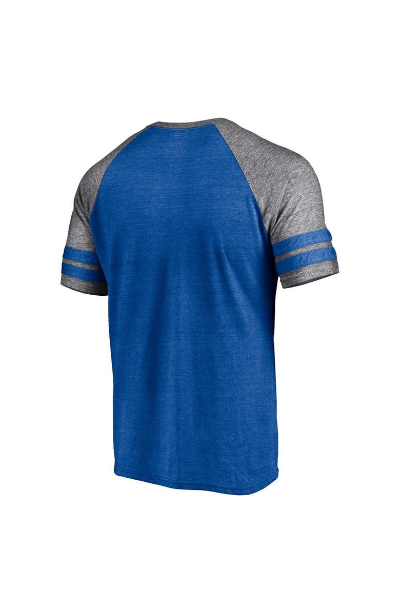 FANATICS Men's Fanatics Branded Heather Royal New York Islanders Two-Stripe Raglan Tri-Blend T-Shirt, Alternate, color,