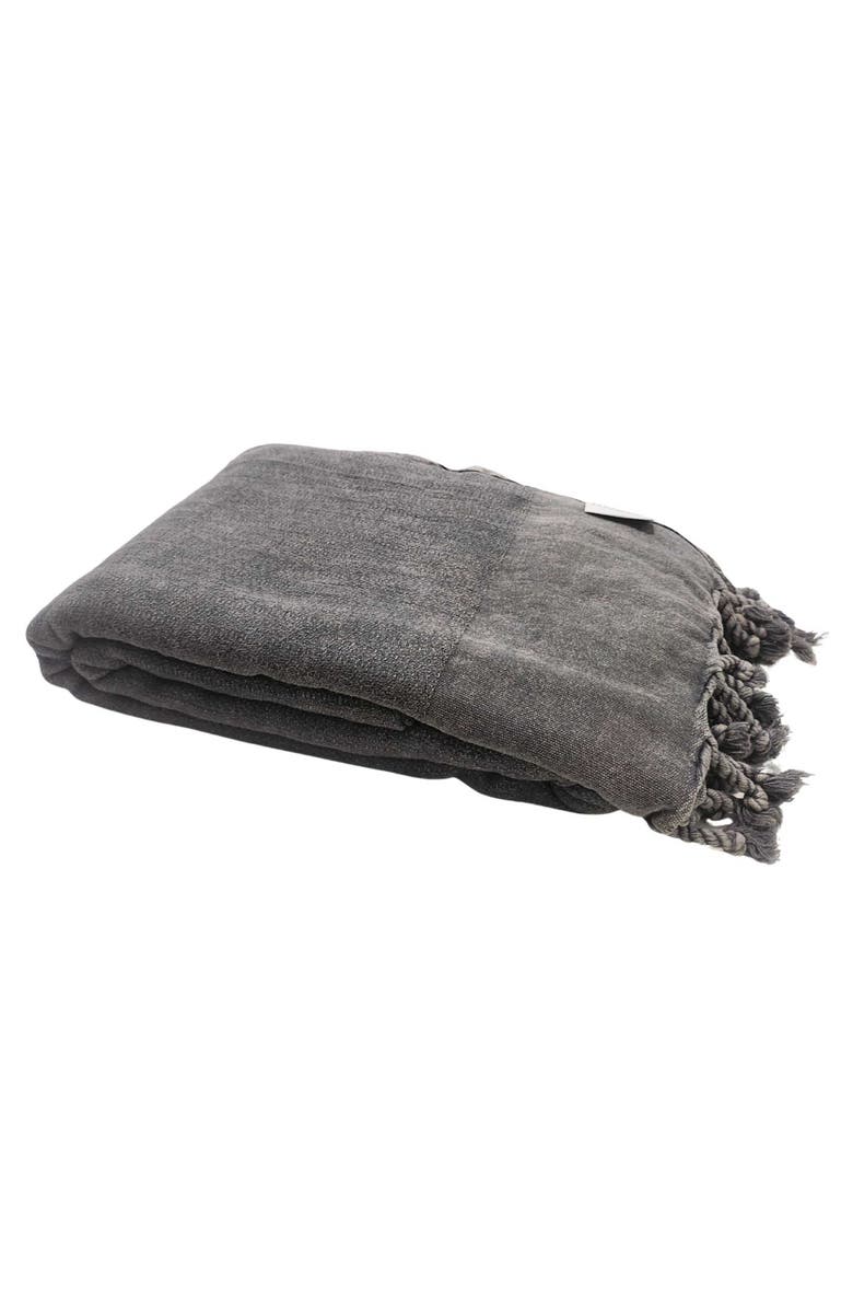 InfuseZen Stonewashed Organic Small Turkish Throw Blanket, Alternate, color, Faded Black