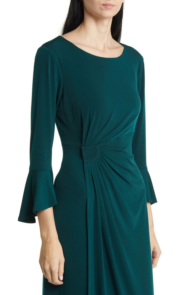 Connected Apparel Bell Sleeve Gathered Waist Gown, Alternate, color, Hunter