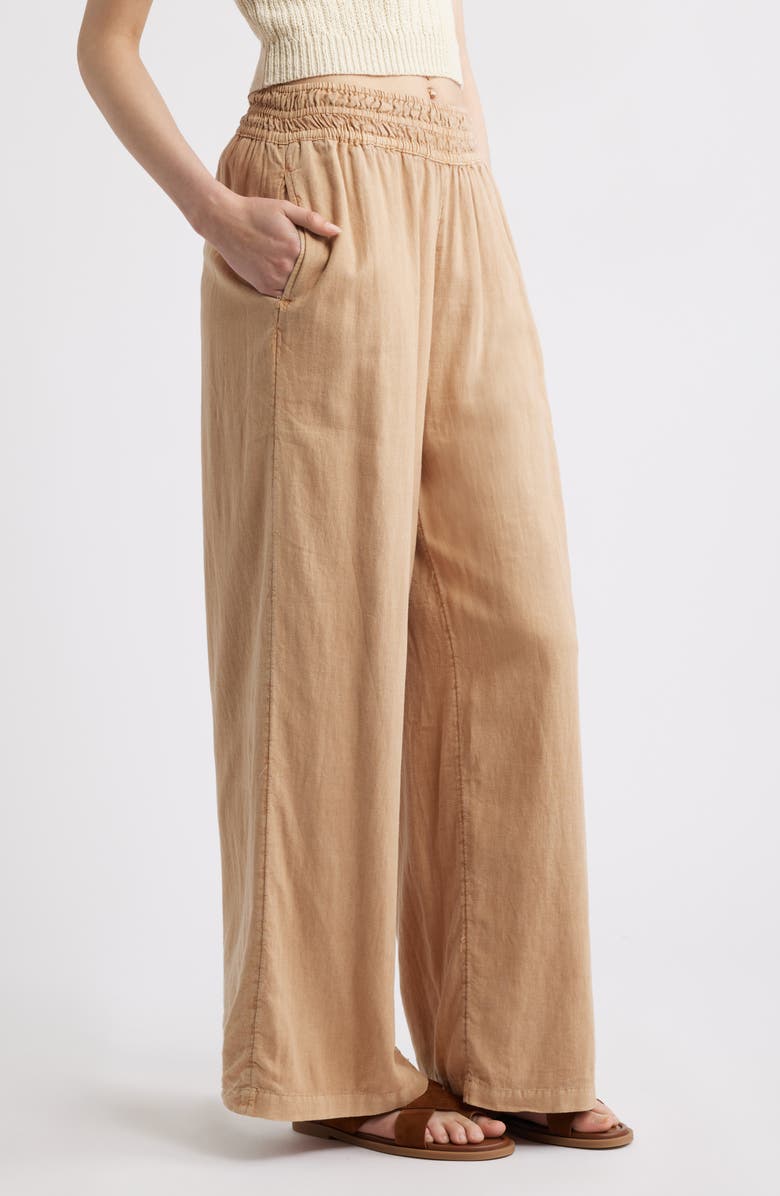 Treasure & Bond Linen Blend Smocked Waist Wide Leg Pants, Alternate, color, Tan Iced Coffee
