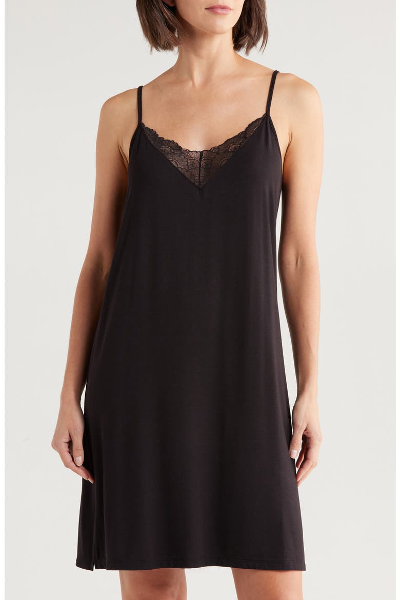 Moonlight Eco Lace Tim Chemise, Main, color, BLACK
