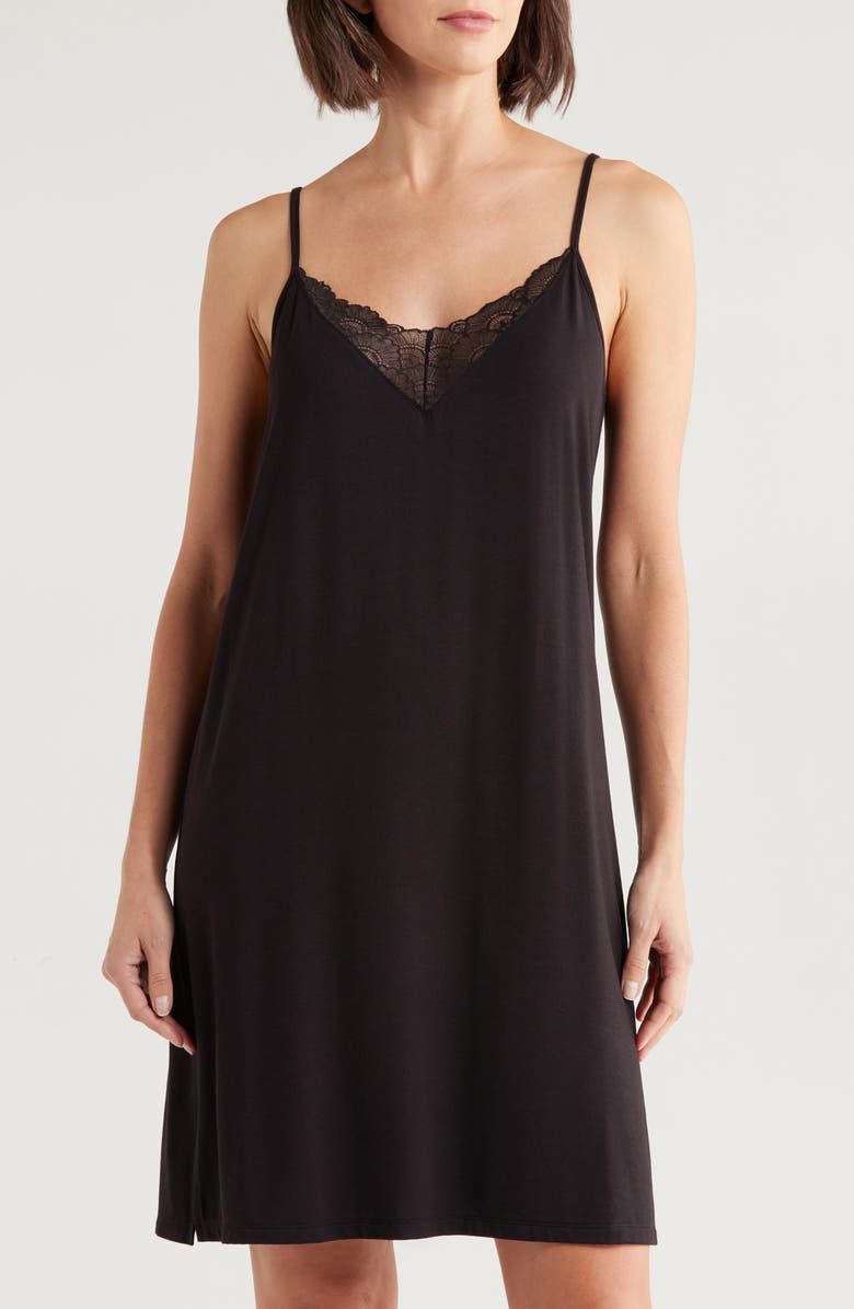 Nordstrom Moonlight Eco Lace Tim Chemise, Main, color, Black