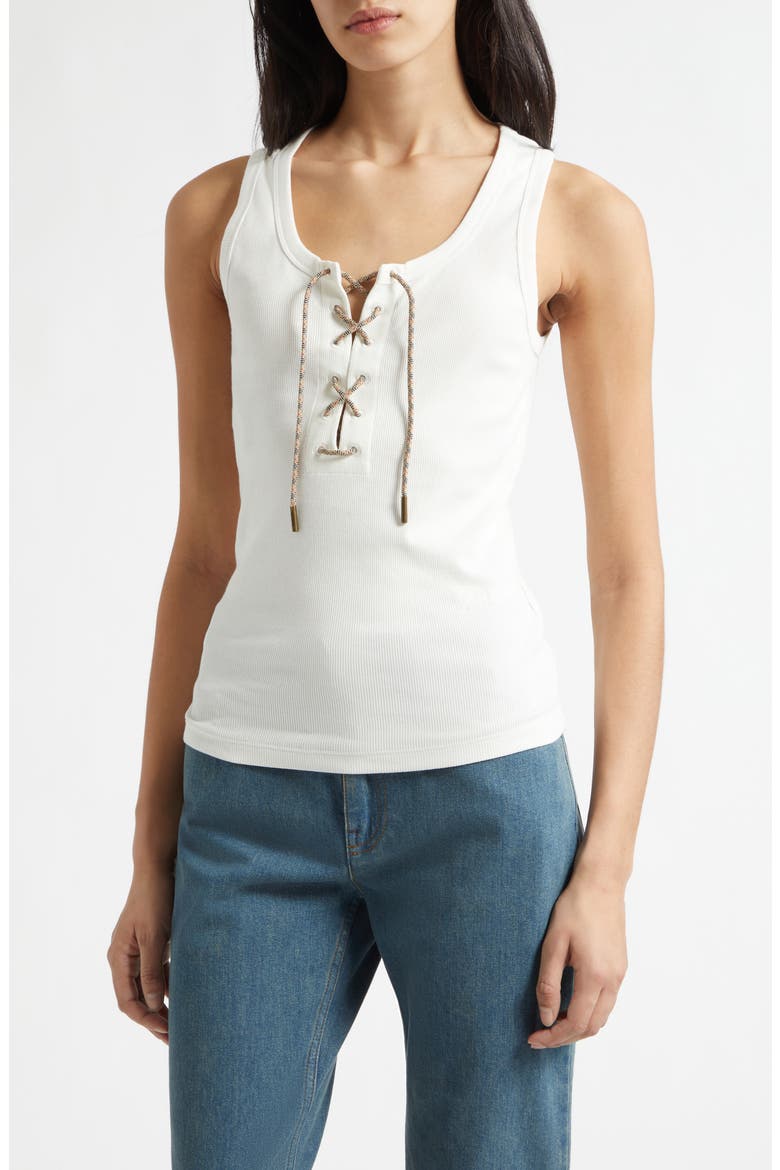 Cleo Lace-Up Rib Tank, Main, color, CHALK