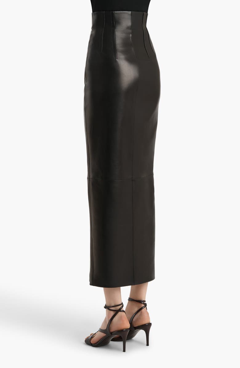 Khaite Gres Plongé Leather Pencil Skirt, Alternate, color, Black