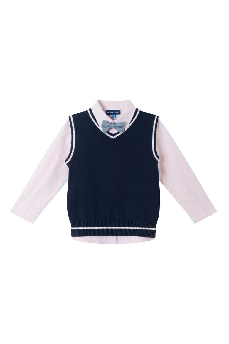 Kids' Vest, Button-Up Shirt, Pants & Bow Tie Set, Alternate, color, NAVY