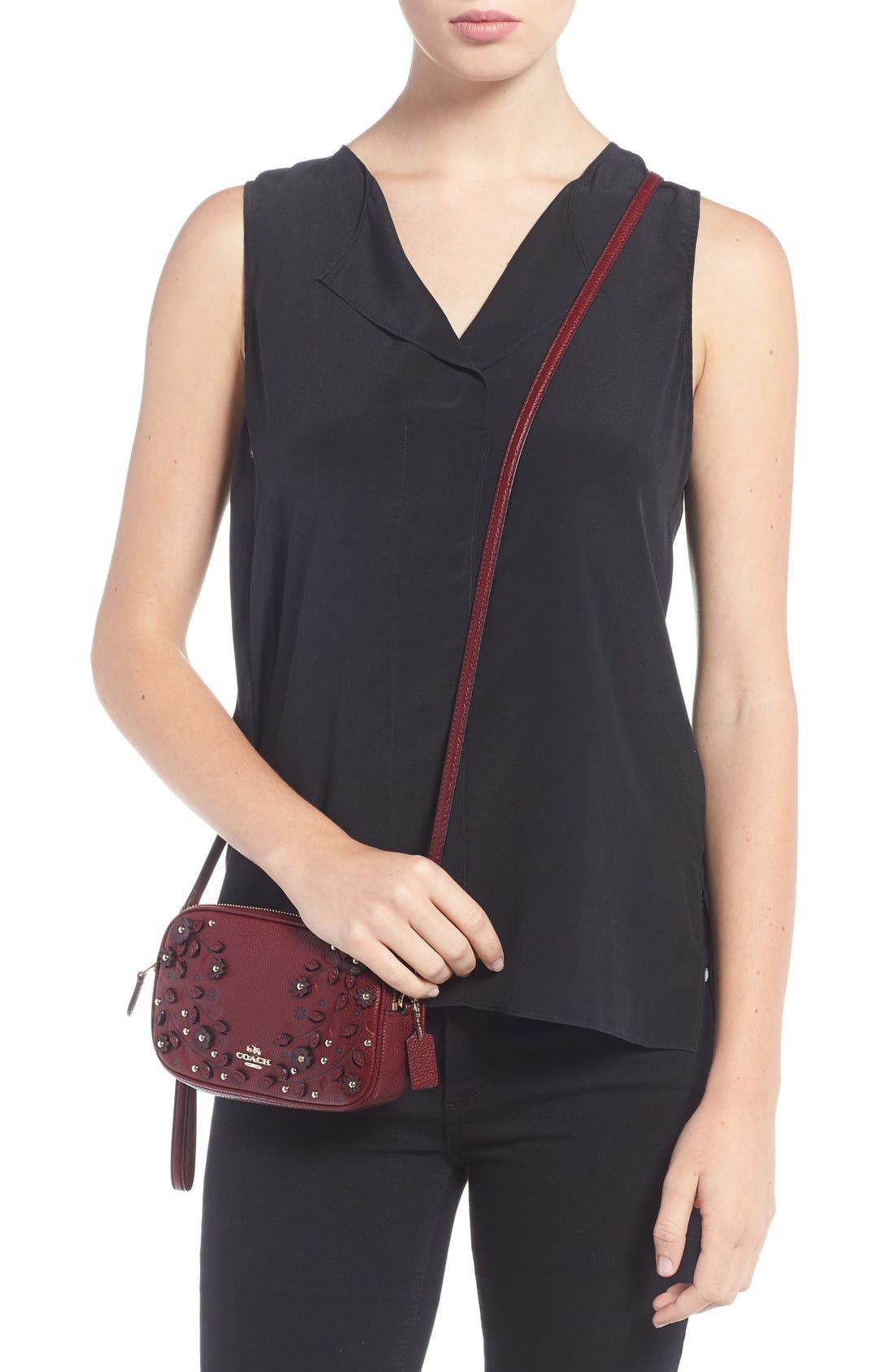 COACH Floral Studded Leather Crossbody Bag, Alternate, color, 