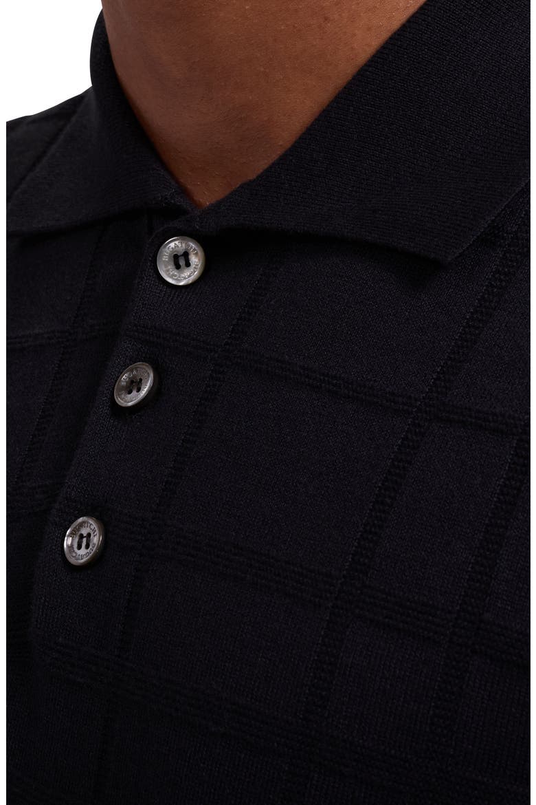 Textured Grid Polo Sweater, Alternate, color, BLACK
