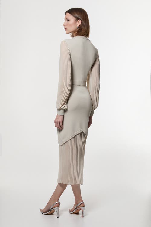 Karen Millen Woven Sleeved Pleated Dress In Gray