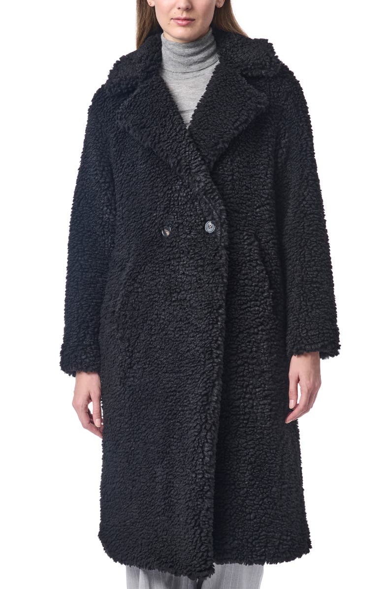 Bernardo Faux Shearling Double Breasted Longline Coat, Alternate, color,