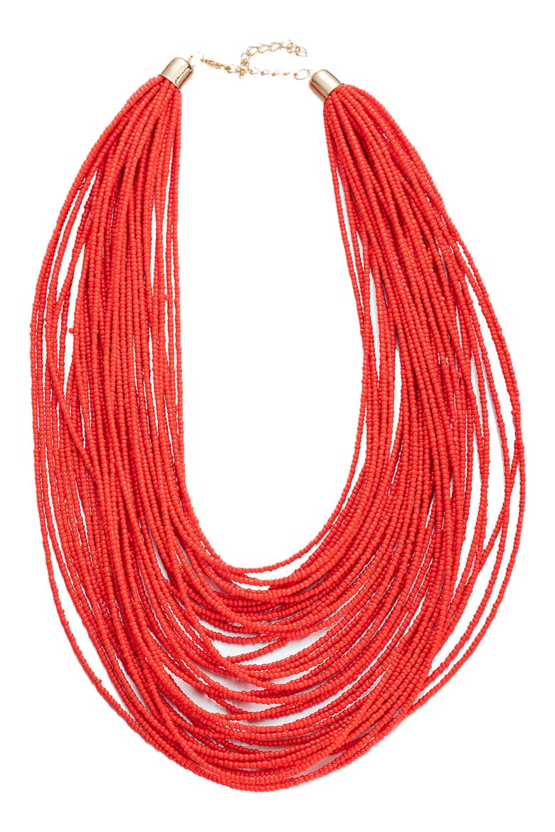The Luxe Collection Ruby Red Seed Bead Necklace, Main, color, RED