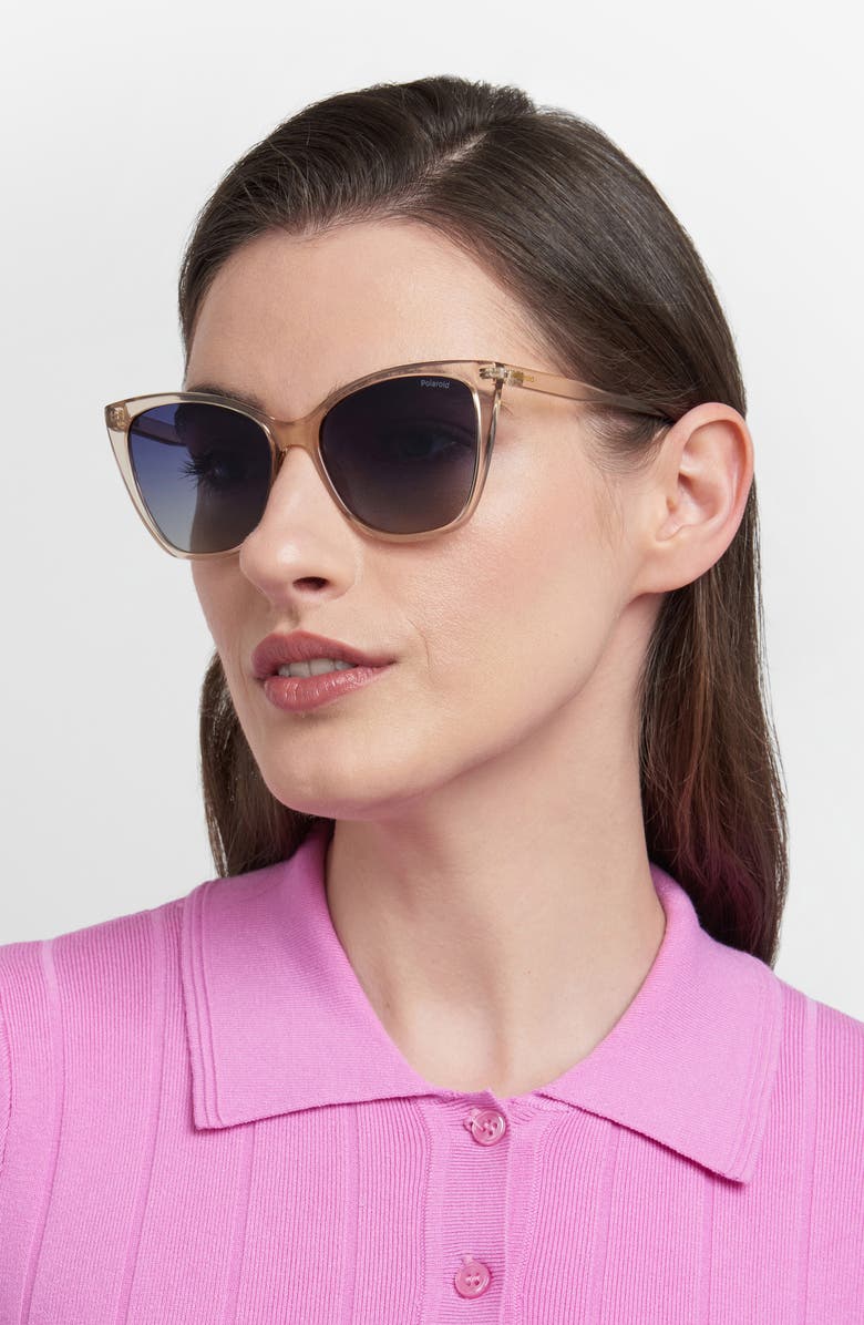 Polaroid 56mm Gradient Cat Eye Sunglasses, Alternate, color, Beige/ Blue Polar