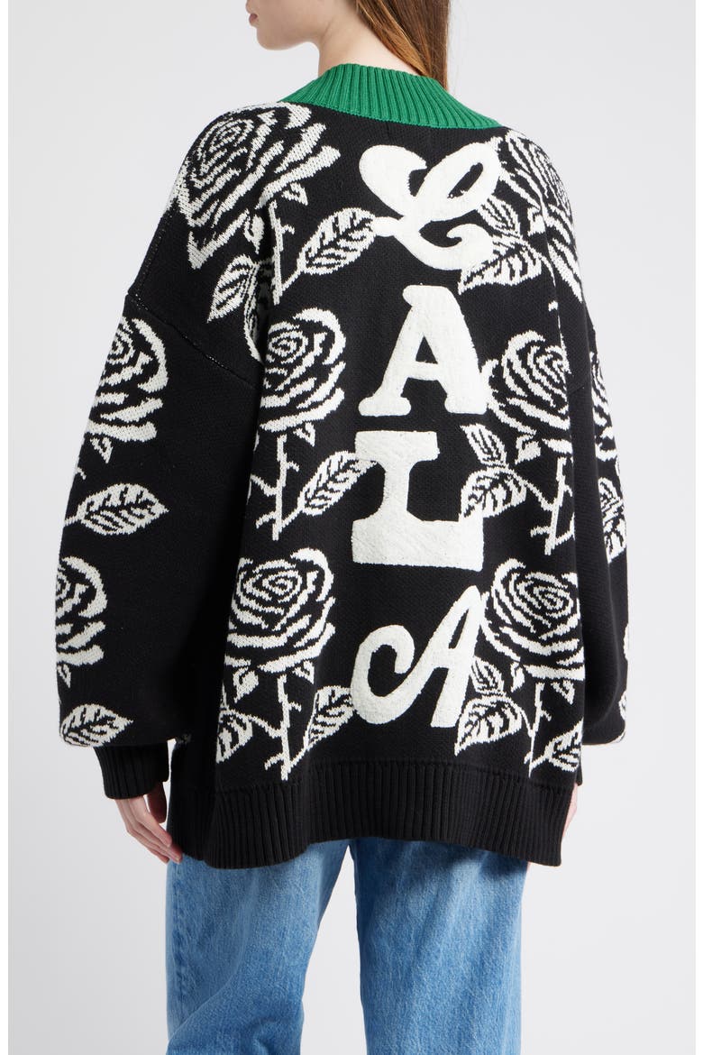 Rose Oversize Cotton Blend Cardigan, Alternate, color, BLACK
