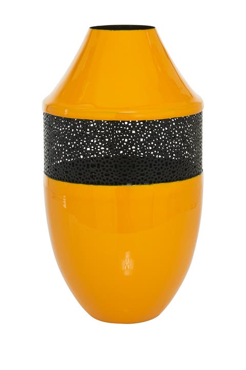 Bohemian Yellow Enamel Metal Floor Vase