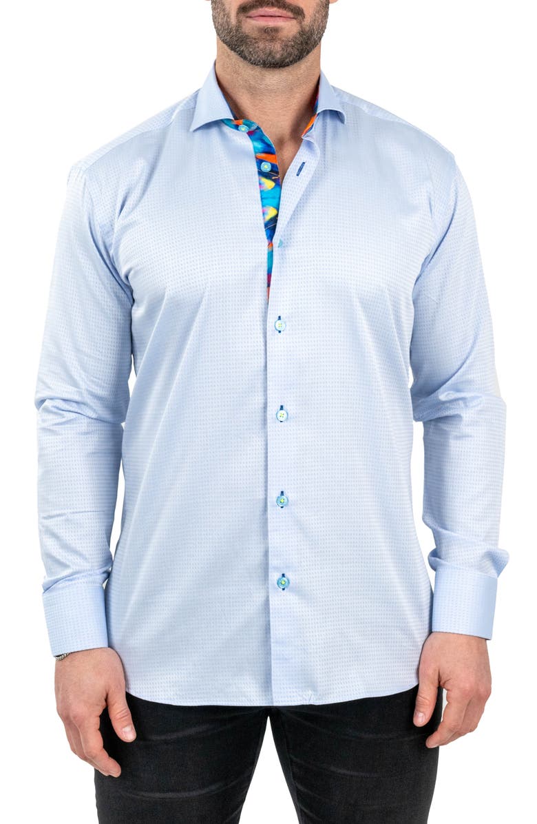 Maceoo Einstein Jacqinfinity Blue Button-Up Shirt, Main, color,