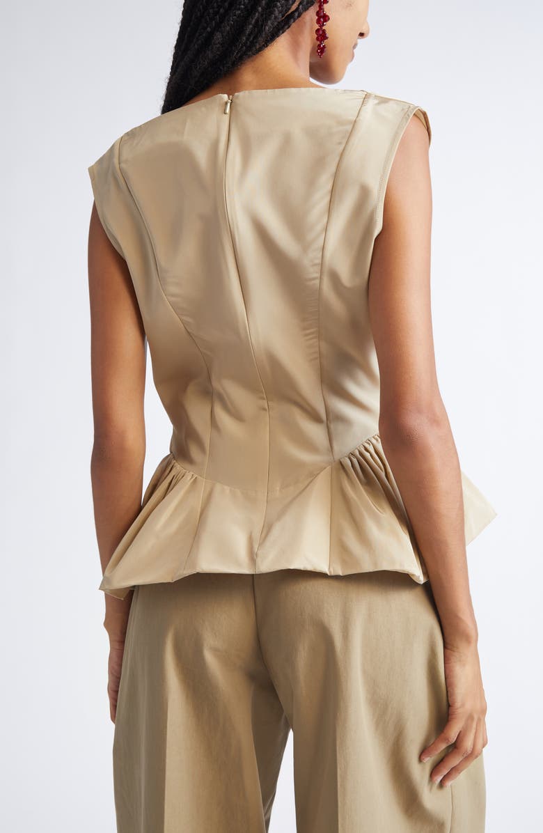 Simone Rocha Draped Bind Taffeta Peplum Top, Alternate, color, Stone
