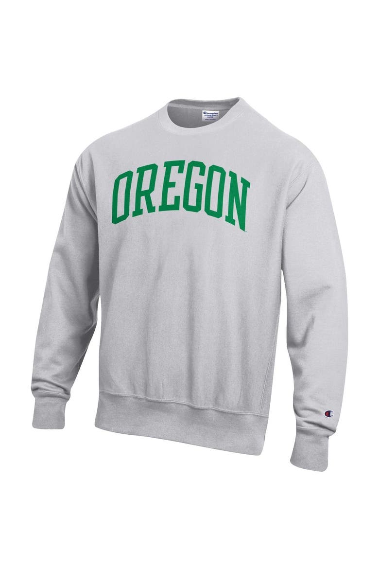Men's Champion Heathered Gray Oregon Ducks Arch Reverse Weave Pullover Sweatshirt, Alternate, color, Heather Gray