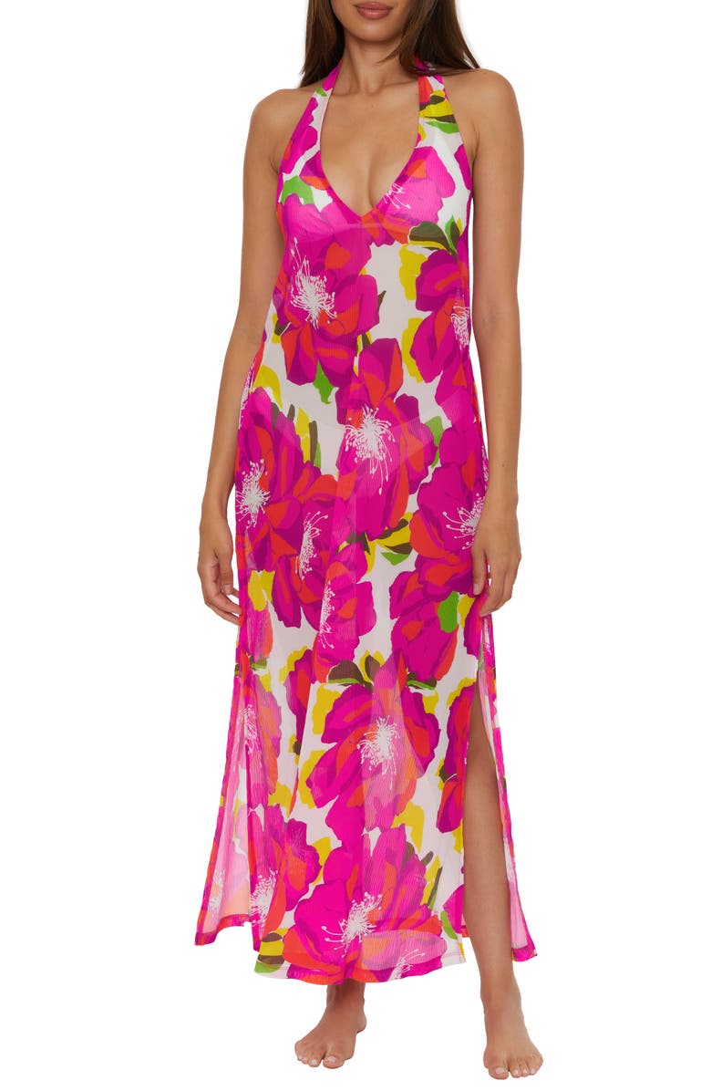 Trina Turk Bloom Semisheer Mesh Cover-Up Maxi Dress, Main, color, Pink Multi